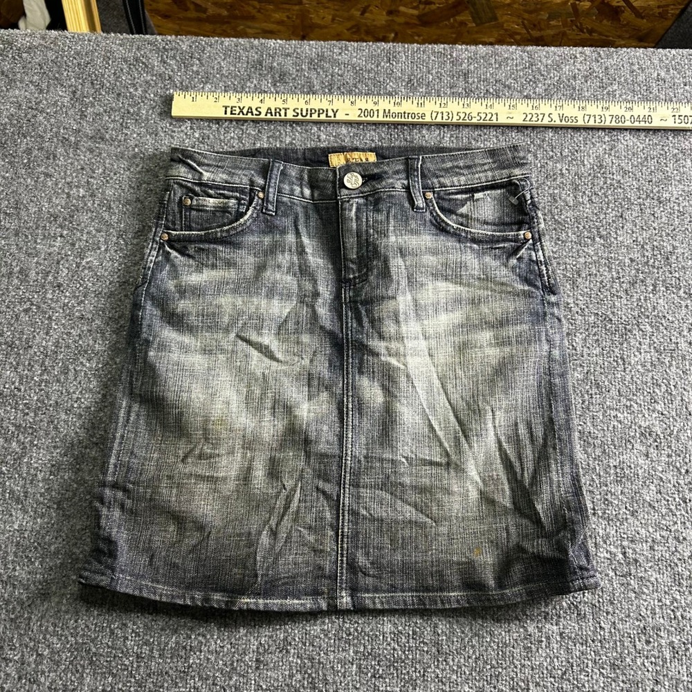 Seven7 Denim Skirt Womens Size 30 Dark Wash Mini Whiskered Y2K Contrast Stitch